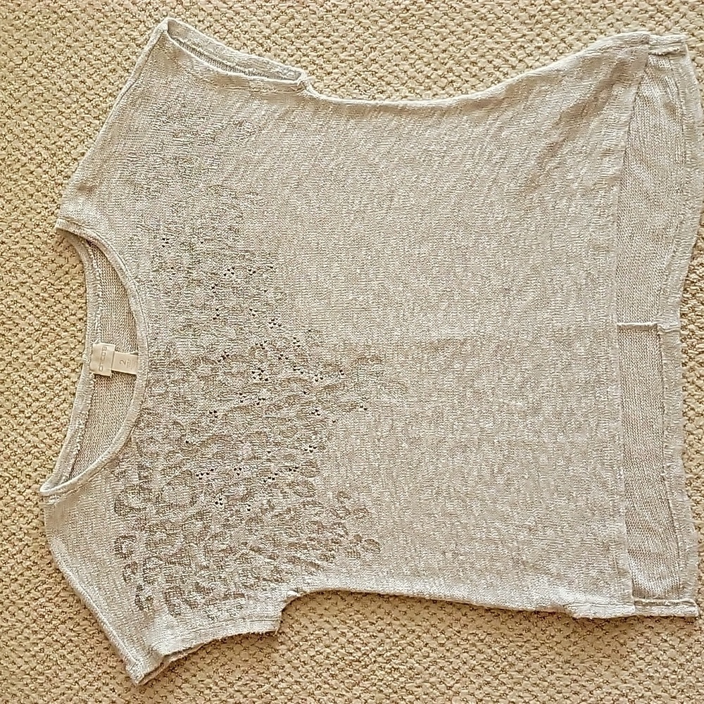Chico's Knit Sweater Cap Sleeves, Mottled White, Gray, Silver & Embellished
